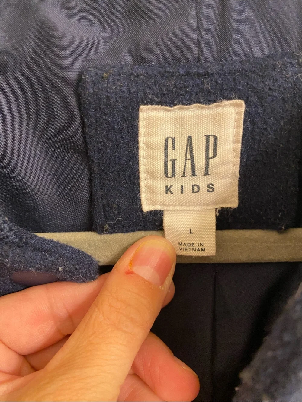 GAP KIDS SIZE LARGE NAVY BLUE WOOL LETTERMAN JACKET FAUX LEATHER SLEEVES LARGE